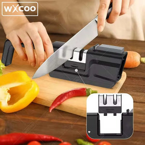 Knife Sharpener, 3-Stage Knife Sharpener Tool with Sharpening Stone, 2-in-1 Knife Sharpener Kit, Foldable Chef Knife Sharpening