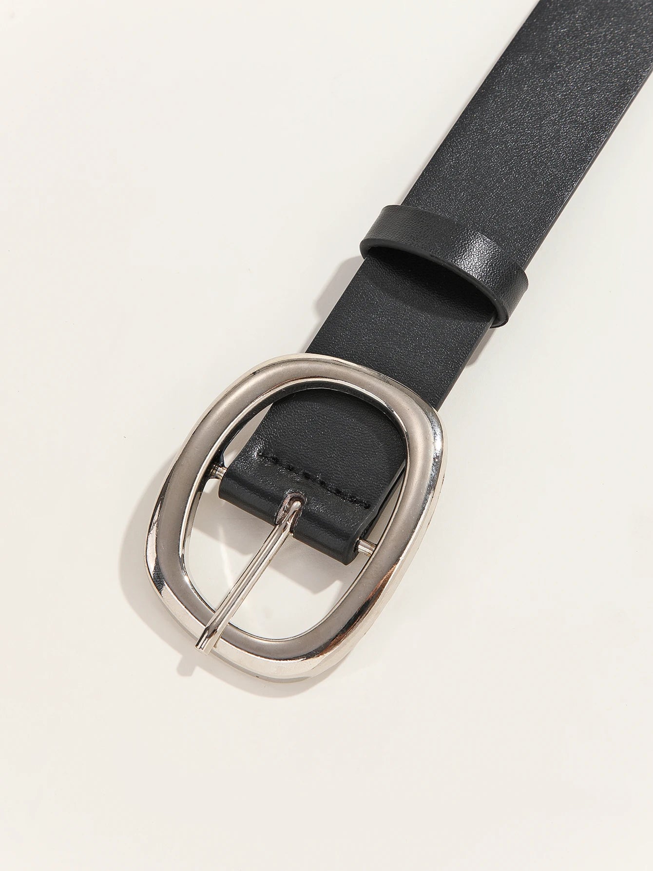 Women's Casual And Business Style black Belt With 3.2" Oval Buckle Adjustable Leatherette Waist Accessory