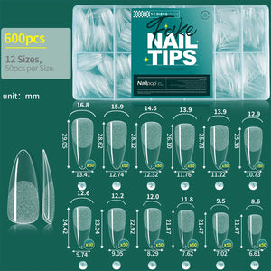 NAILPOP Soft Gel Nail Tips 600PCS Pre-Buff Full Cover Coffin Almond  Oval Shaped Nail Extenison Tips Half Matte Gel X Fake Nails