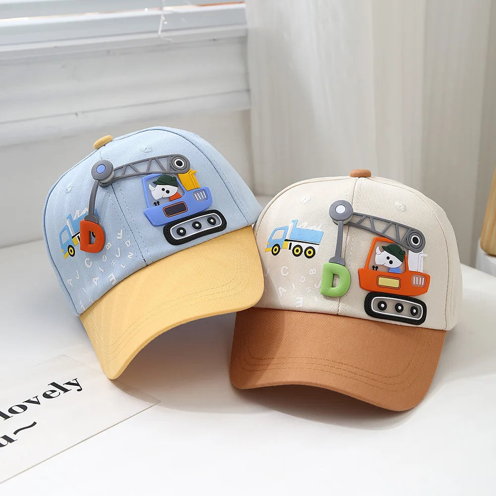 Baby Hat Cartoon Engineering Car Baseball Cap Cute Boys Girls Duckbill Cap Children Summer Sun Hat For Kids 2-6 Years