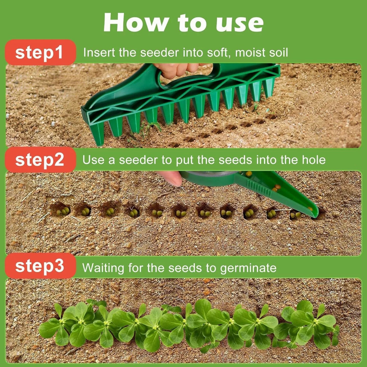 Seed Spreader, 2025 New Sowing Seeds Dispenser Set, Handheld Seed Planter Tool Seed Dibber Multifunctional Seed Spacer Gardening