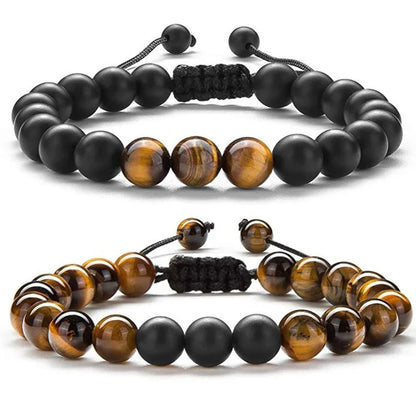 Tiger Eye Couple Bracelets Matte Black Agate Beads Bracelet for Women Men