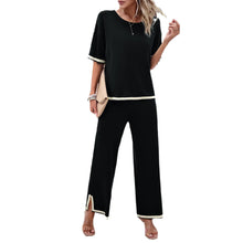 Load image into Gallery viewer, High Quality Elegant Women Clothing 2024 Temperament Casual Solid Color Knitted Shite Sleeved Suit Sweatpants Wide Leg Pants Y2k
