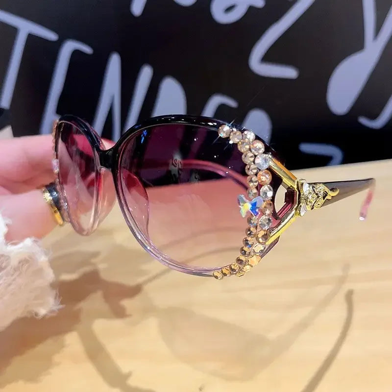 New Fashion Brand Sunglasses 2025 Women Luxury Design Sun Glasses Bling Rhinestone Gradient Lens  Eyeglasses for Female UV400