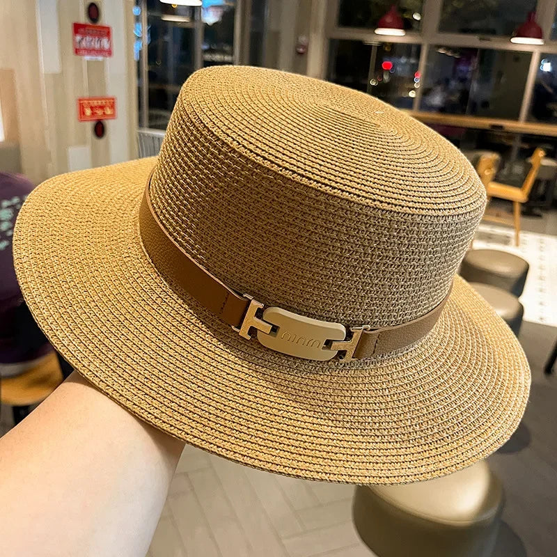 Fashion Trend Flat Top Top Hat Womens New Seaside Holiday Sunscreen Sun Hat Versatile Face Small Straw Hat Summer Hats for Women