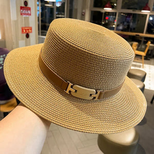 Fashion Trend Flat Top Top Hat Womens New Seaside Holiday Sunscreen Sun Hat Versatile Face Small Straw Hat Summer Hats for Women