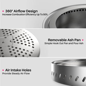 19.5'' Smokeless Fire Pit, Outdoor Stainless Steel Firepit with Carry Bag, Wood Burning Portable Fireplaces for Camping Bonfire