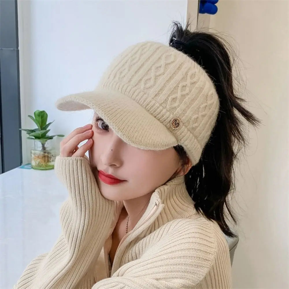 Women Hats 2022 New Autumn Winter Warm Rabbit Knitted Hats Outdoor Sports Golf Ponytail Hat Baseball Caps Empty Top Caps 1PC