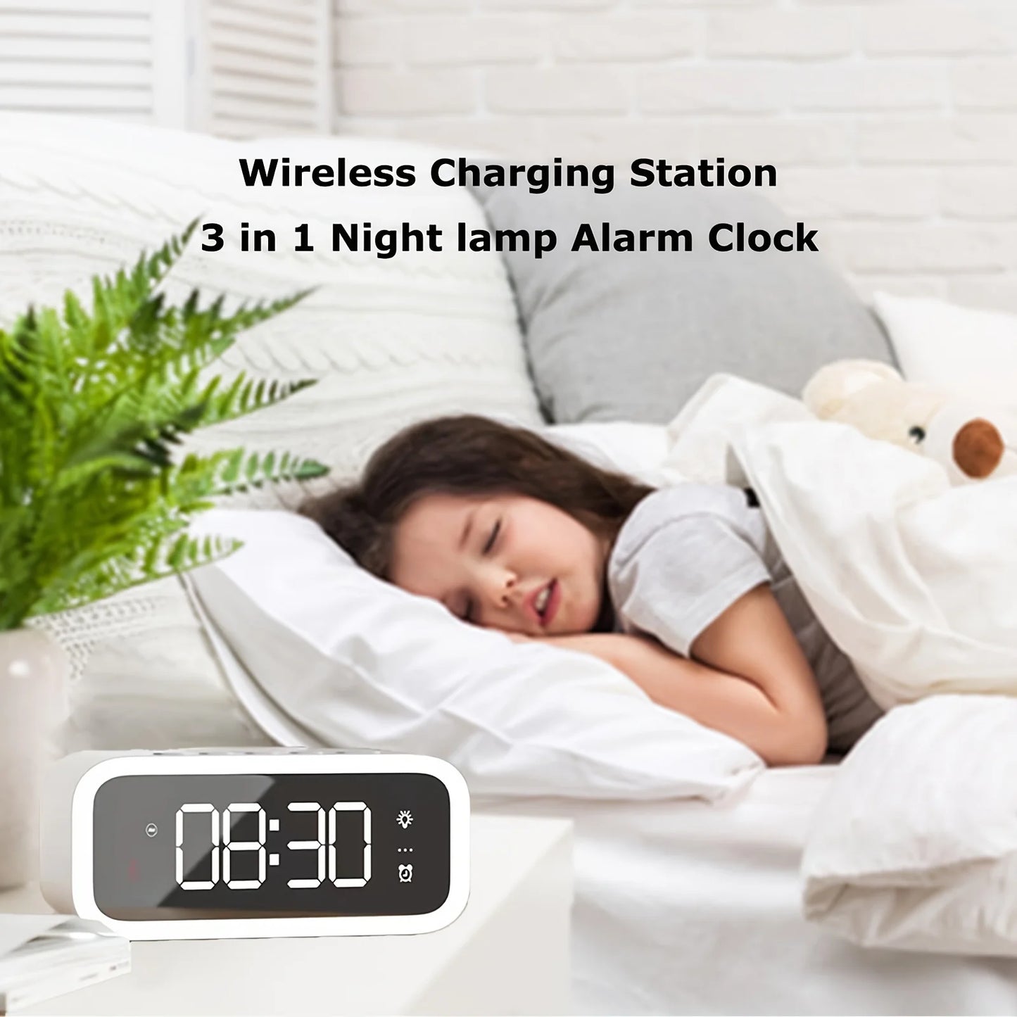 LED Large Screen Wireless Charging Alarm Clock Magnetic Fast Charging, Wireless Clock Charger, dimmable Alarm Clock