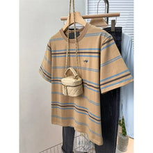 Load image into Gallery viewer, Women&#39;s Clothing American Beautiful Contrast Stripe Short Sleeve T-Shirt Summer Loose Casual Versatile Fashion Top
