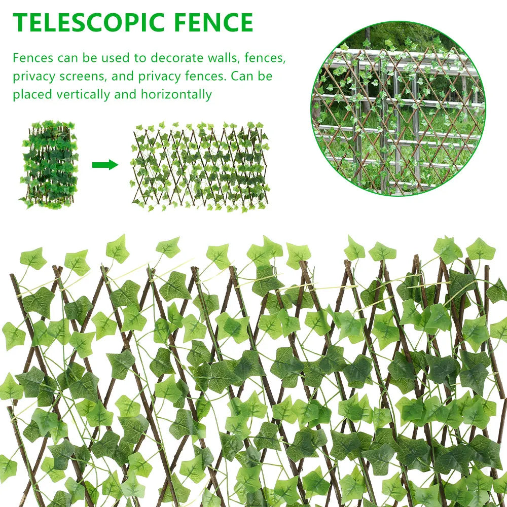 Garden Screening Expanding Trellis Artificial Leaf Privacy Fence Faux Plants Ivy Fence Artificial Faux Ivy Leaves Wooden Fence