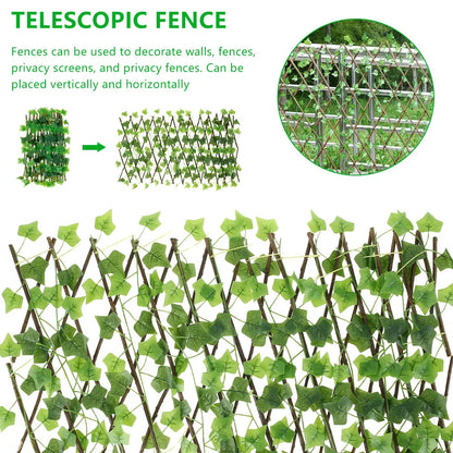 Garden Screening Expanding Trellis Artificial Leaf Privacy Fence Faux Plants Ivy Fence Artificial Faux Ivy Leaves Wooden Fence