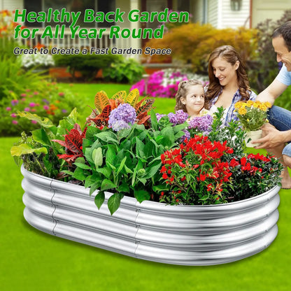 4x2x1ft Raised Garden Beds Outdoor Kit, Galvanized Oval Planter Box, Metal Bottomless Elevated Garden Boxes Set for Planting Veg