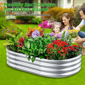 4x2x1ft Raised Garden Beds Outdoor Kit, Galvanized Oval Planter Box, Metal Bottomless Elevated Garden Boxes Set for Planting Veg