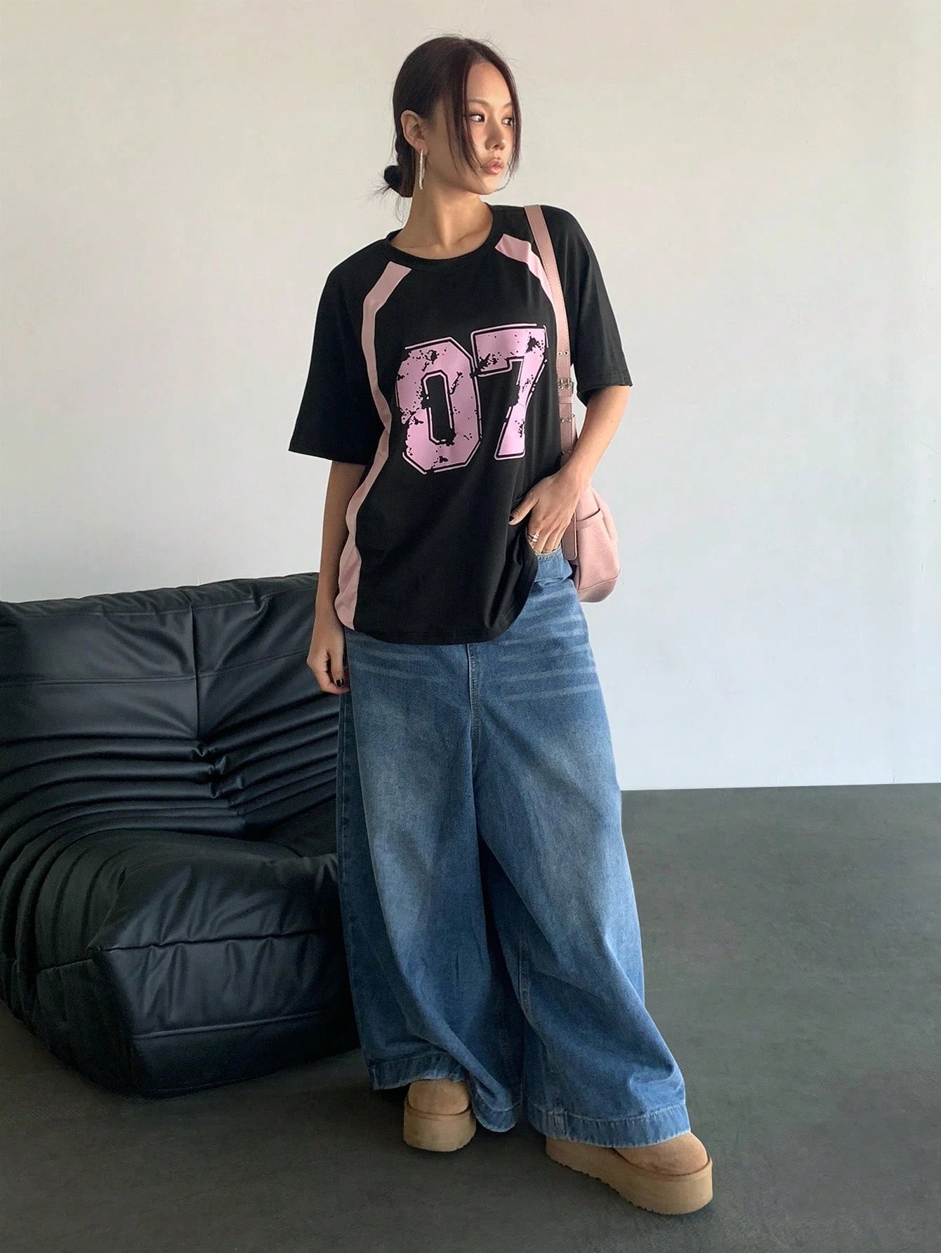 Women's Clothing Fashion Casual Crew Neck Contrast Color Number 07 Print Streetwear T-Shirt Sports Jerseys And Fashionable Tops