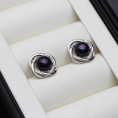 Wedding Natural Freshwater Stud Earrings With Pearls For Women,Silver 925 Pearl Earrings Wife Girls Birthday Gift White Black