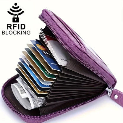 RFID Blocking Multi Card Slots Card Holder, Portable Mini Card Wallet, Mini Zipper Around Coin Purse With Clear Window