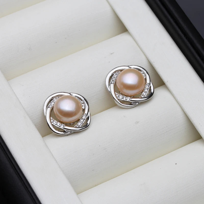 Wedding Natural Freshwater Stud Earrings With Pearls For Women,Silver 925 Pearl Earrings Wife Girls Birthday Gift White Black