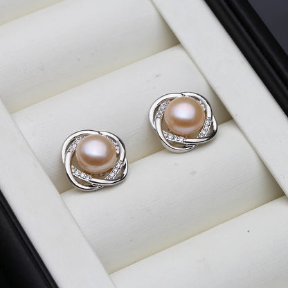 Wedding Natural Freshwater Stud Earrings With Pearls For Women,Silver 925 Pearl Earrings Wife Girls Birthday Gift White Black