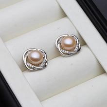 Load image into Gallery viewer, Wedding Natural Freshwater Stud Earrings With Pearls For Women,Silver 925 Pearl Earrings Wife Girls Birthday Gift White Black
