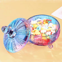 Load image into Gallery viewer, Purple Glass Candy Dish with LidEmbossed Candy Jar with Lid 16oz Vintage Candy Dishes Bowl with Lids for Office Desk Coffee Tab
