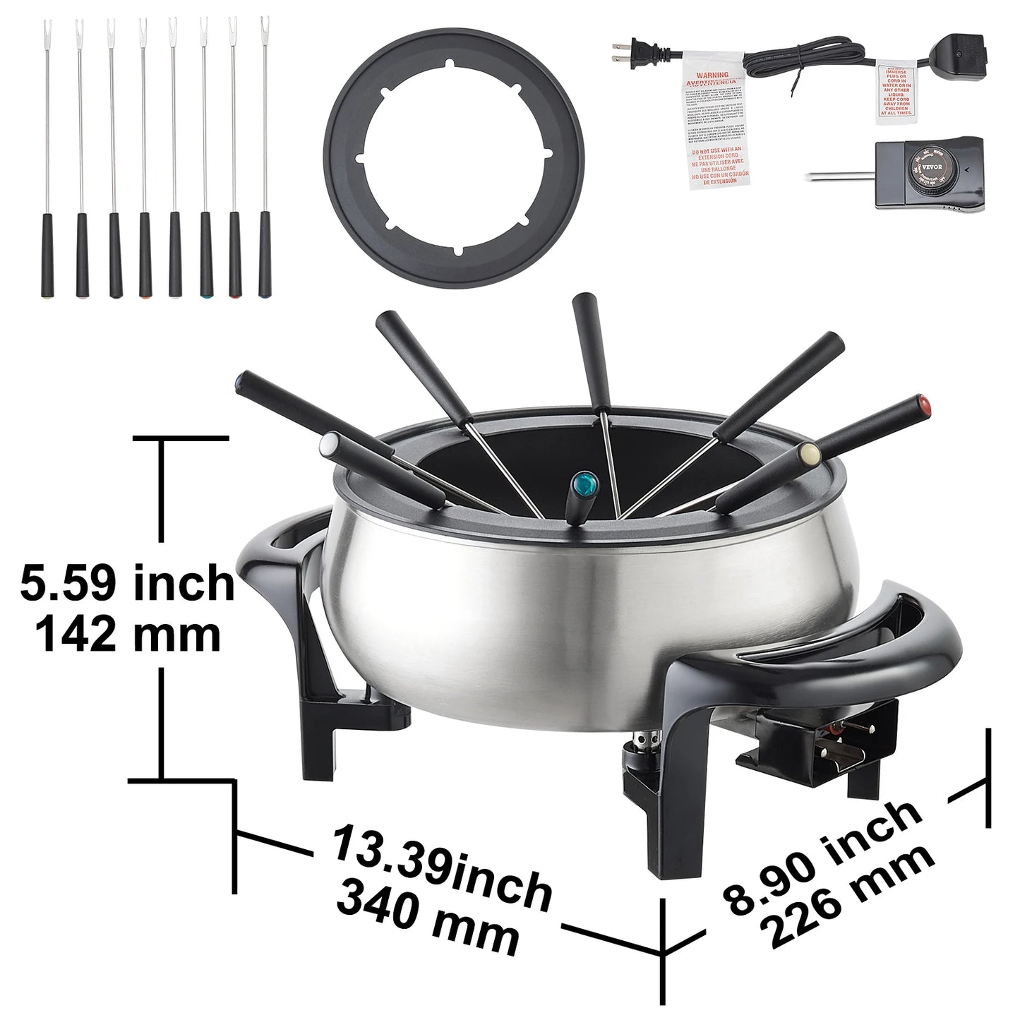 VEVOR Electric Fondue Pot Set for Cheese & Chocolate 3 Quart Chocolate Melting Stainless Steel Fondue with Temperature Control