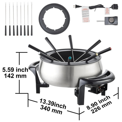 VEVOR Electric Fondue Pot Set for Cheese & Chocolate 3 Quart Chocolate Melting Stainless Steel Fondue with Temperature Control