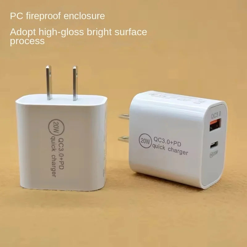 Dual Port Charger For Iphone Apple PD20W Fast Charging Head Type-C US Standard 20W Multi Port QC3.0 USB Charger