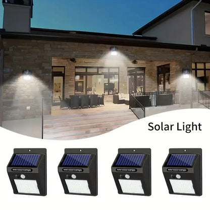 IP45 Waterproof Solar Outdoor Lights - Set of 4 motion sensor security lights with 3 lighting modes for garden fences, garages.