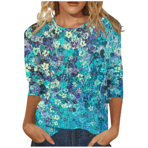 Women's Clothing T-shirt Fashion Casual Round Neck 3/4 Sleeve Loose Printed T-shirt Ladies Top Louse Beautiful Girls T-shirt