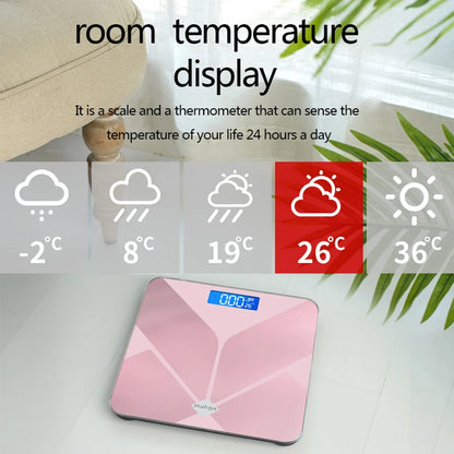Pink Digital Bathroom Scale for Body Weight, Smart Scale with LCD display, temperature display High Strength Tempered Glass