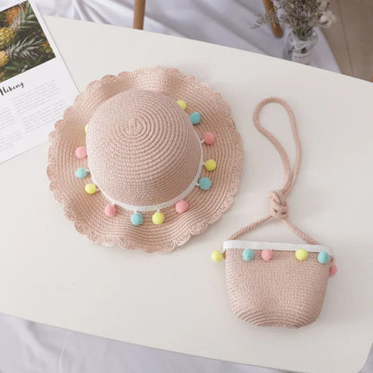 Kids Girls Summer Fashion Children Sunscreen Sun Hat Straw Hat Bag For Girls Cool Hat Girl Cute Breathable Baby