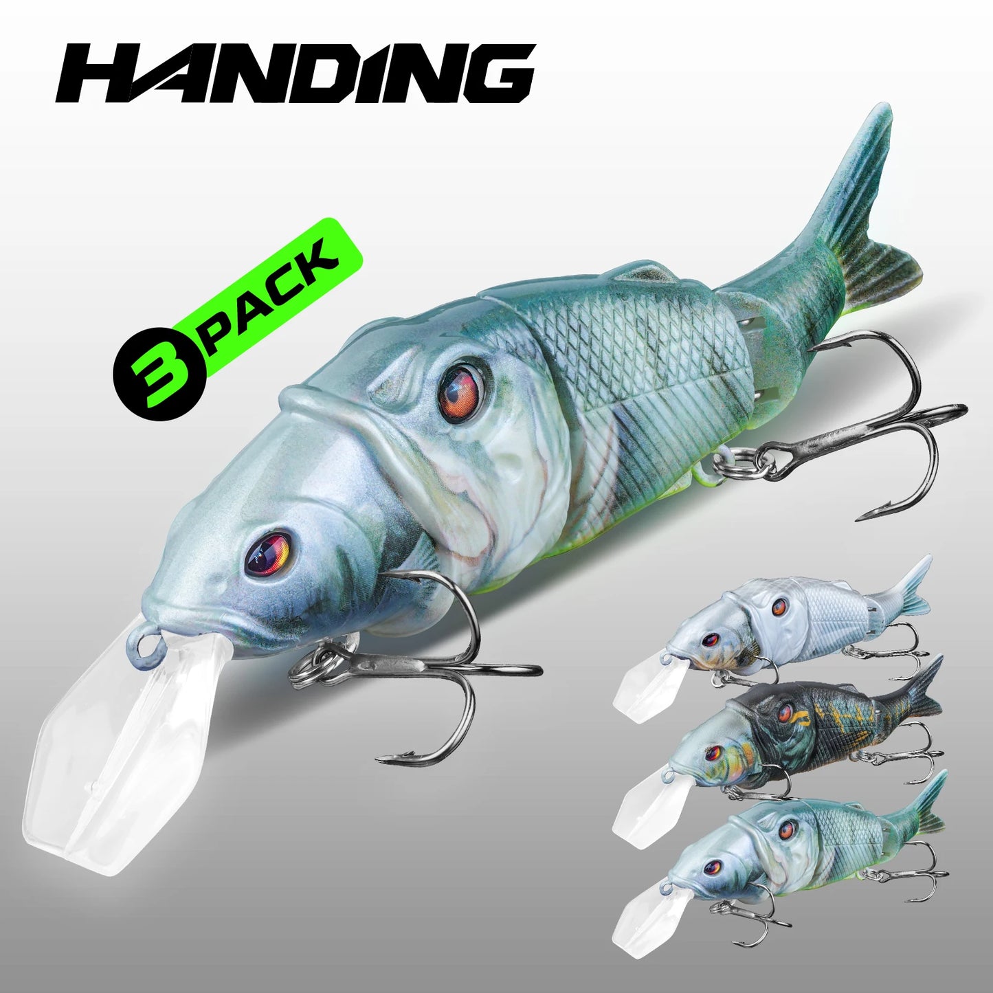HANDING 3Pcs M1 Jointed Swimbait 3-Segments Body Fishing Lure Tackle Slow Sinking Fishing Lure Hard Bait Lures with Wide Lip