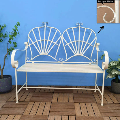 Rust-Resistant Wrought Iron Modern French-Style Foldable Garden Bench Outdoor Patio Furniture with Sturdy & Space-Saving Design