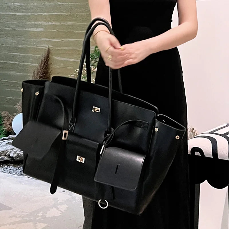 Luxury Genuine Leather Tote Bags for Women Large Capacity Travel Shoulder Bag Designer Handbags Ladies Shopping Purse