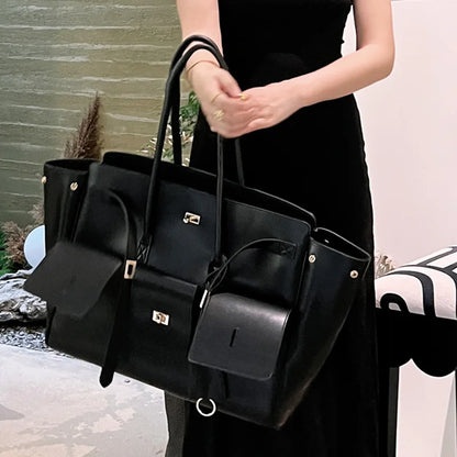 Luxury Genuine Leather Tote Bags for Women Large Capacity Travel Shoulder Bag Designer Handbags Ladies Shopping Purse