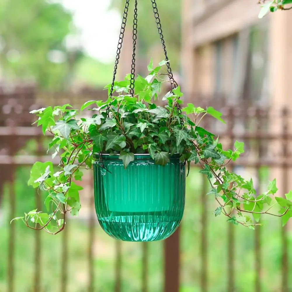 Garden Decoration Self-watering Flower Pot Plant with Chain Hanging Flower Pots Round with Drainage Holes Houseplant Flowerpot