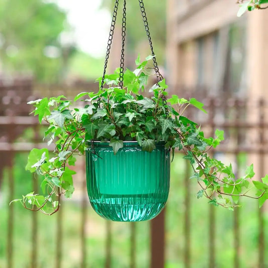 Garden Decoration Self-watering Flower Pot Plant with Chain Hanging Flower Pots Round with Drainage Holes Houseplant Flowerpot