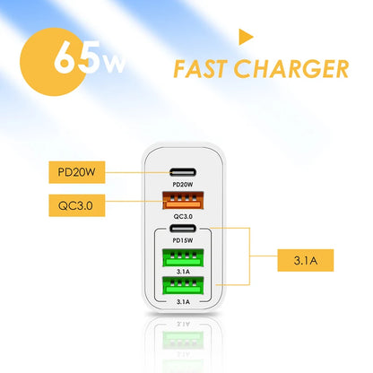 65W Charger Type C Fast Charging QC3.0 For iPhone 14 13 12 Pro Max Huawei Xiaomi Samsung POCO Tablet USB C Charger PD Adapter