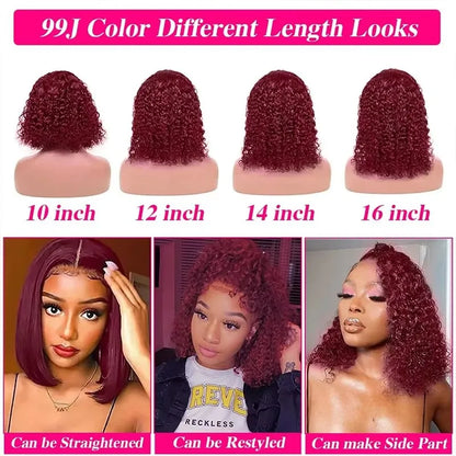 Colored Burgundy Lace Front Wig Bob Wig Human Hair Deep Wave Glueless Wigs Human Hair Red 99J Curly Lace Front Human Hair Wigs