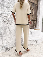 Load image into Gallery viewer, High Quality Elegant Women Clothing 2024 Temperament Casual Solid Color Knitted Shite Sleeved Suit Sweatpants Wide Leg Pants Y2k
