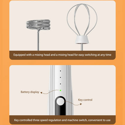 Electric Drink Mixer 3 Speeds Mini Stirrer Whipper Adjustable USB Rechargeable 14000rpm 1500mAh with TYPE-C/Mixing Head Wireless