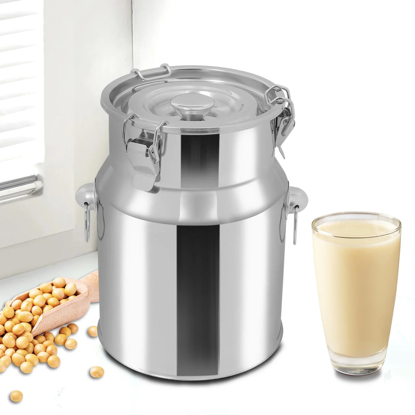 201 Stainless Steel Milk Can Wear-Resistant Sealed Barrel Large Capacity for Breakfast Restaurant and Milk Shop Easy to Clean
