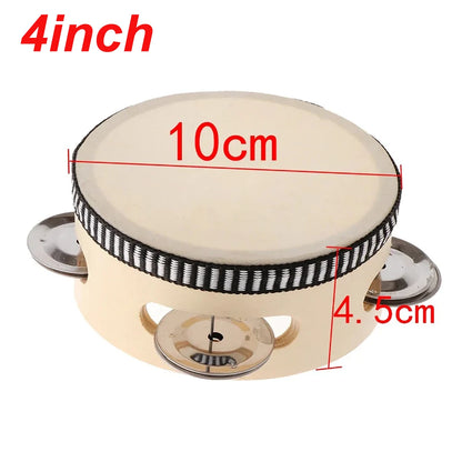 4inch 6inch Hand Held Drum Tambourine Drum Metal Jingles Percussion Musical Instrument For KTV Party Games