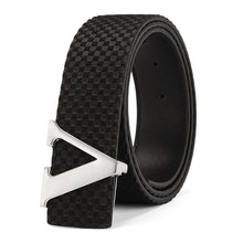 Load image into Gallery viewer, Men&#39;s Belt Casual Business V letter Slide Buckle Fashionable Checkered Plaid Leather Male Belt for Men
