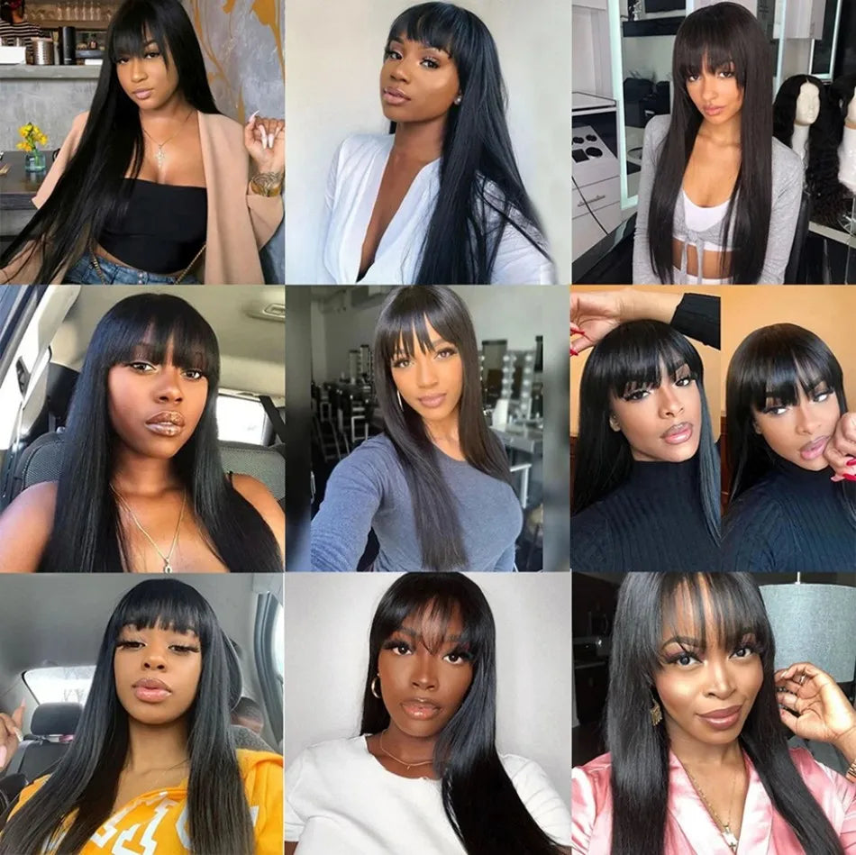 250 Density 3x1 Middle Part Lace Wig Bone Straight Cheap Wigs Full Machine Made Human Hair Wig with Bangs on Clearance Sale