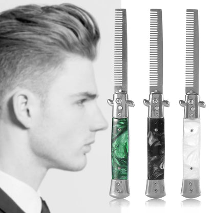 Knife Comb Pocket Comb Spring Comb 3Colors Stainless Steel Switchblade Spring Pocket Oil Hair Comb Foldable Hairstyling Brush