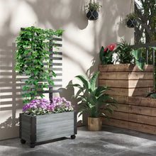 Load image into Gallery viewer, Raised Garden Bed with Trellis 58 Outdoor Wooden Planter Box with Wheels for Vine Plants Flowers Climbing and Planting Gray
