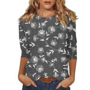 Female Clothing Delicate Fashion Shirts Floral Round Neck 3/4 Sleeves Printed Summer Women Pullover Daily Wear Vetement Femme