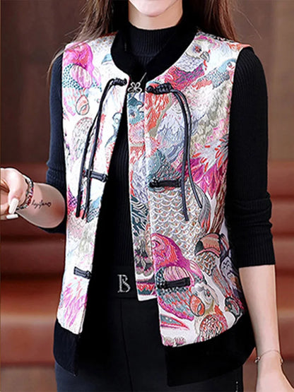 Elegant sleeveless vest jacket women vest new Chinese style Tang suit top cardigan with pockets can be worn in all seasons